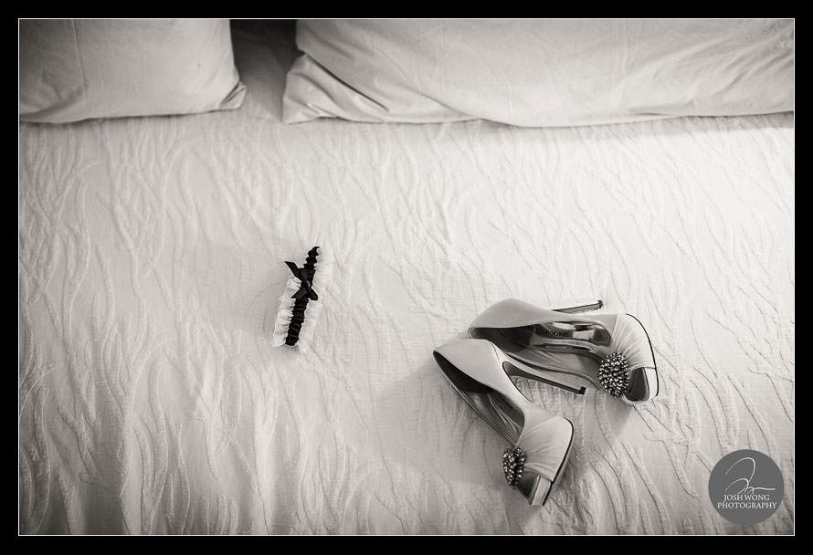 Jimmy Choo shoes. The bride gets ready at a nearby hotel before heading to Bourne Mansion. Top wedding photos by Josh Wong Photography
