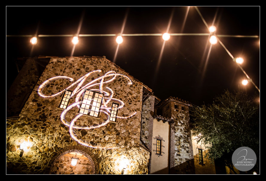 Spotlight lettering at Bella Collina. Orlando Florida. Wedding pictures provided by Josh Wong Photography