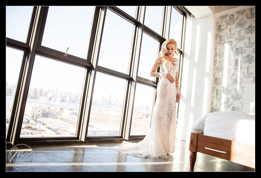 The wedding dress by Ines Di Santo. A Wythe Hotel Wedding. Pictures by Brooklyn Wedding Photographer Josh Wong Photography