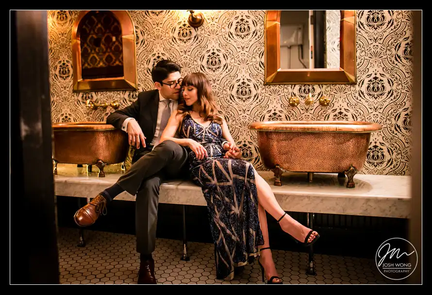 Romantic Couple at the Bathtub Gin NYC - Engagement picture by Josh Wong Photographer