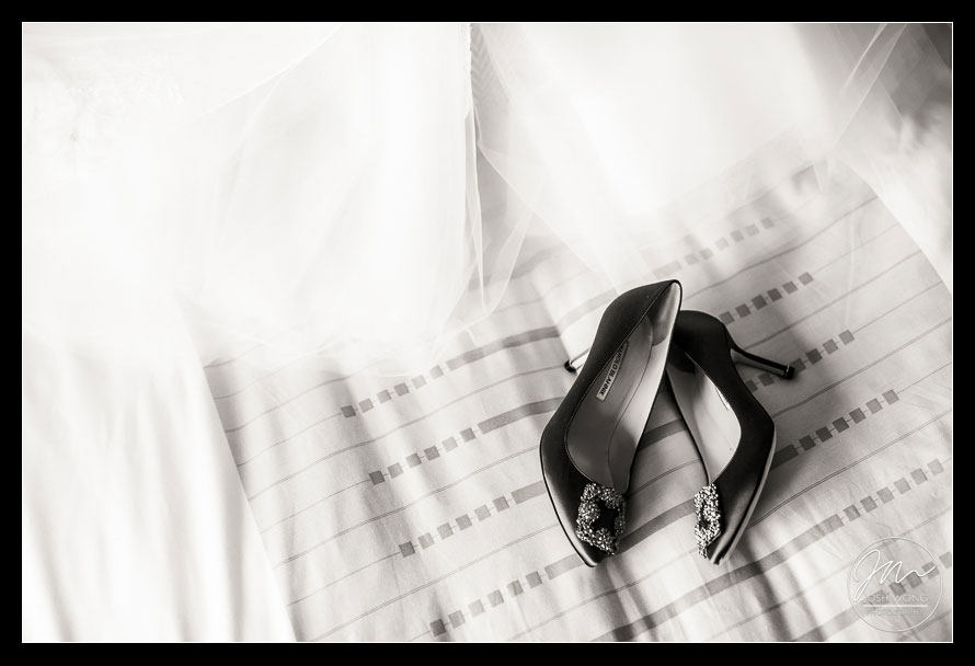 Manolo Blahnik Hangisi 70 Crystal-Embellished Satin Pumps. Castle Hotel and Spa in Tarrytown, NY. Wedding photos by Best Wedding Photographers Josh Wong Photography
