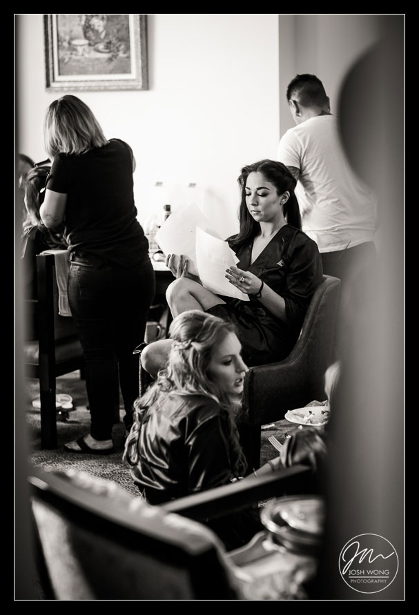 The maid of honor reviewing her speech.