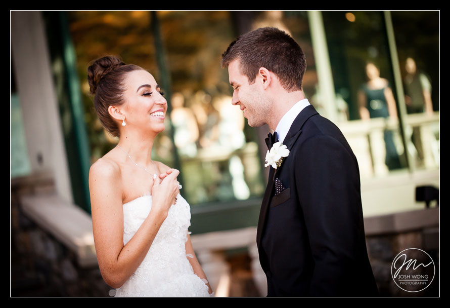 A special moment with the groom seeing his bride for the first time. Tappan Hill Mansion wedding photos.