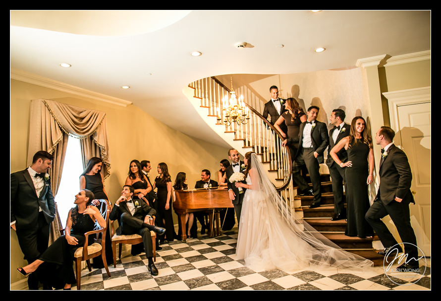 A Josh Wong Photography signature bridal party wedding photoshoot at the Royalton Mansion at Roslyn Country Club.