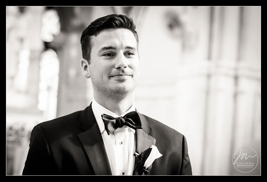 An emotional first look at the bride walking down the aisle at St John the Baptist RC Church Manayunk. Philadelphia wedding pictures by Philly wedding photographer Josh Wong Photography