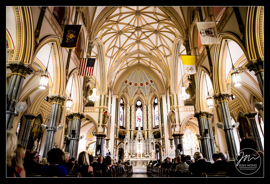 The wedding ceremony at St John the Baptist RC Church Manayunk. Philadelphia wedding pictures by Philly wedding photographer Josh Wong Photography