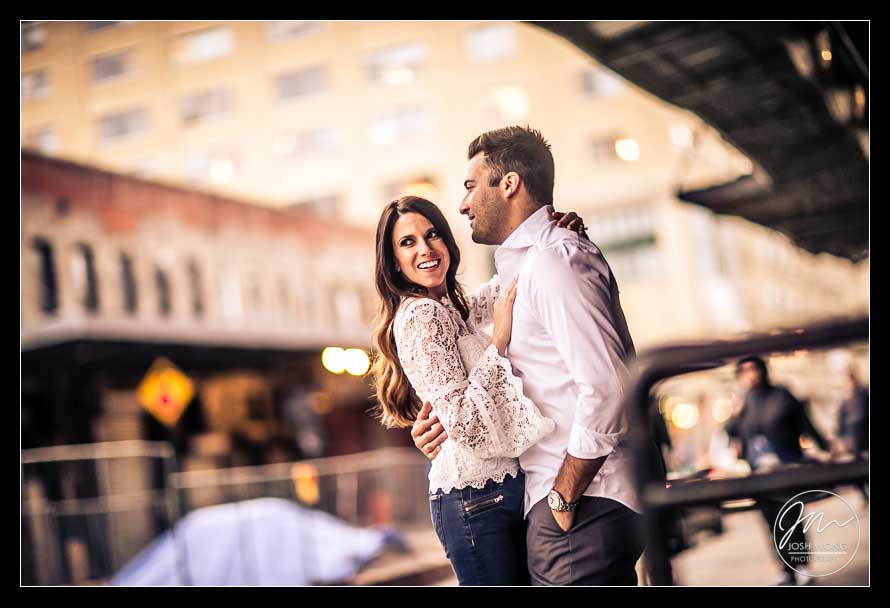 In the streets of the Meat Packing District in New York City. Engagement pictures by NYC engagement photographer Josh Wong Photography