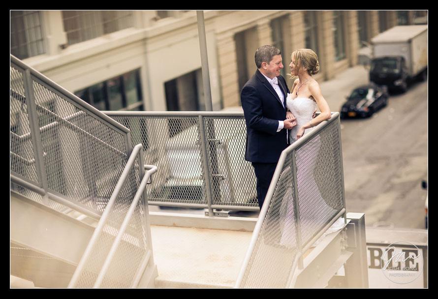 A shot from the Highline staircase overlooking the Meat Packing District. Wedding Photography by Josh Wong