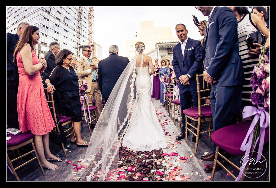 The bride, escorted by her father start their way down the aisle. wedding photography by Josh Wong Photographer - Studio 450 Rooftop Wedding