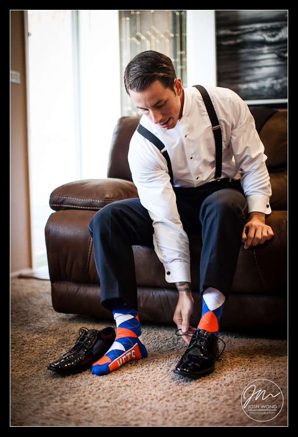 The Mets wedding socks for the groom and groomsmen.