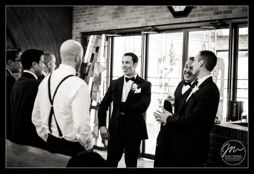 A Maria Regina Church in Massapequa NY Wedding Ceremony. The Groom and his groomsmen await the start of the wedding ceremony. Wedding pictures by Top New York Wedding photographers Josh Wong Photography
