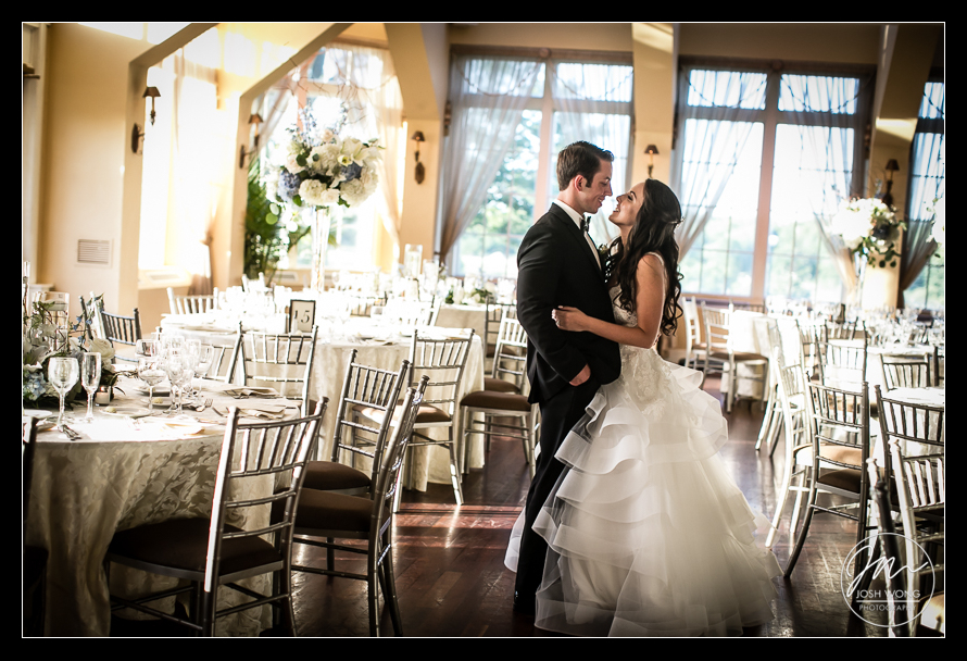 The bride and groom have a moment seeing the Ballroom before the guest enter.
Wedding Reception Venue: The Heritage Club at Bethpage.