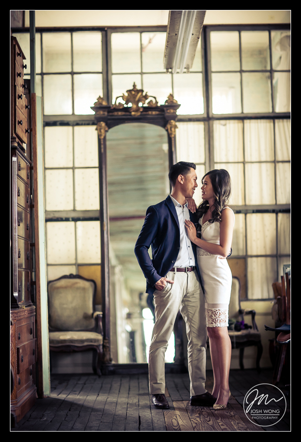 Mirrors and windows provide so many reflections and angle for a photographers dream shoot. A Metropolitan Building in Long Island City engagement by top New York wedding engagement and fashion photographer Josh Wong Photography