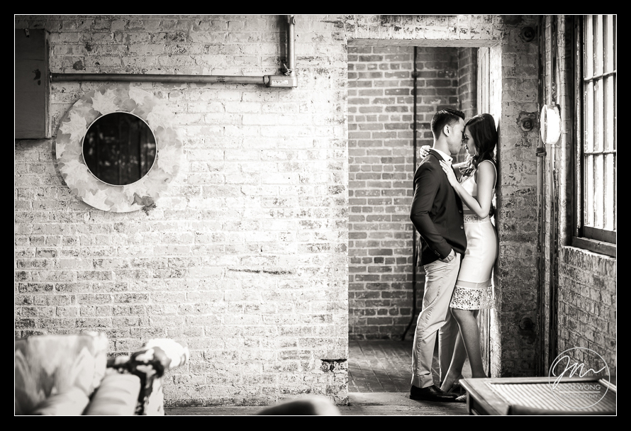 Exposed brick walls in the hallways and staircases give that industrial look. A Rustic Fall Inspired Engagement and Lifestyle Photo Shoot at The Metropolitan Building in Long Island City New York by best wedding photographer Josh Wong Photography