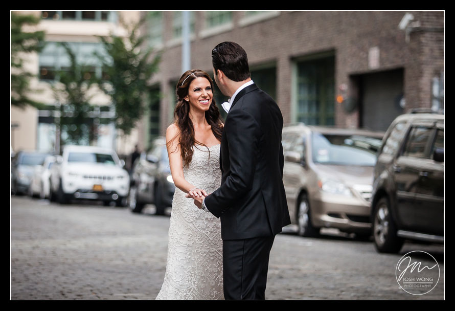 First look reveal wedding pictures on the streets of Tribeca