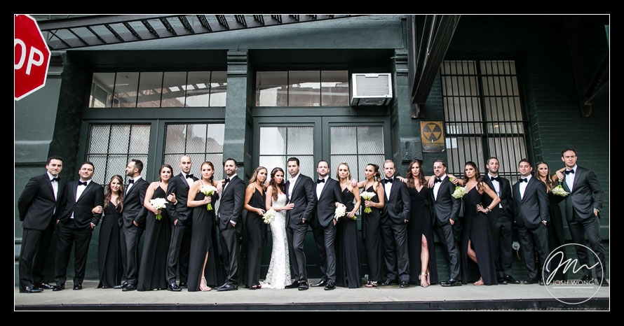 Entire Bridal Party Wedding portraits in downtown Tribeca, New York City. Wedding pictures by Josh Wong Photography