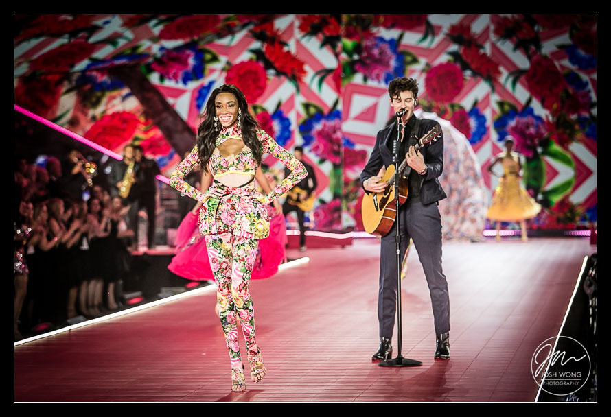 Winnie Harlow walks the runway while Shawn Mendes performs during the 2018 Victoria's Secret Fashion Show at Pier 94 on November 8, 2018 in New York City. 