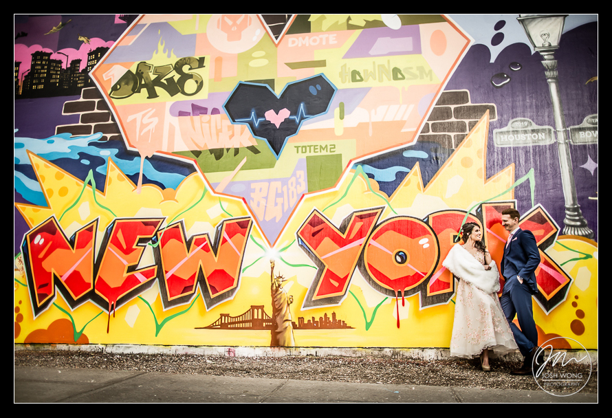 Using Street Art is a perfect backdrop for engagement pictures in the Lower East Side in NYC.