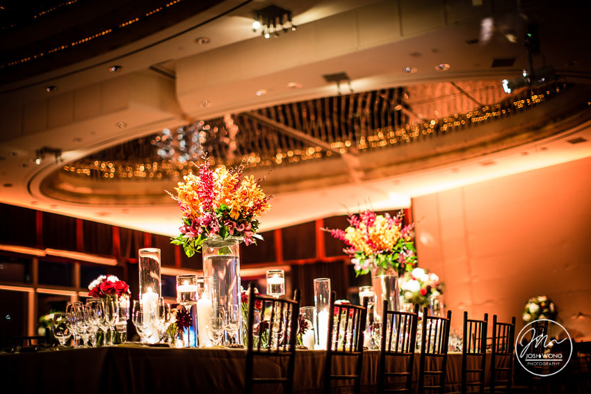 Centerpieces and Floral designs by Bride & Blossom were beautifully captured in their final placement by Josh Wong Photography.