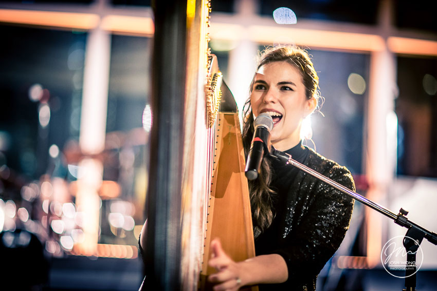 A live harpist from the Hank Lane, Steve DeLisi Band photographed by Josh Wong Photography