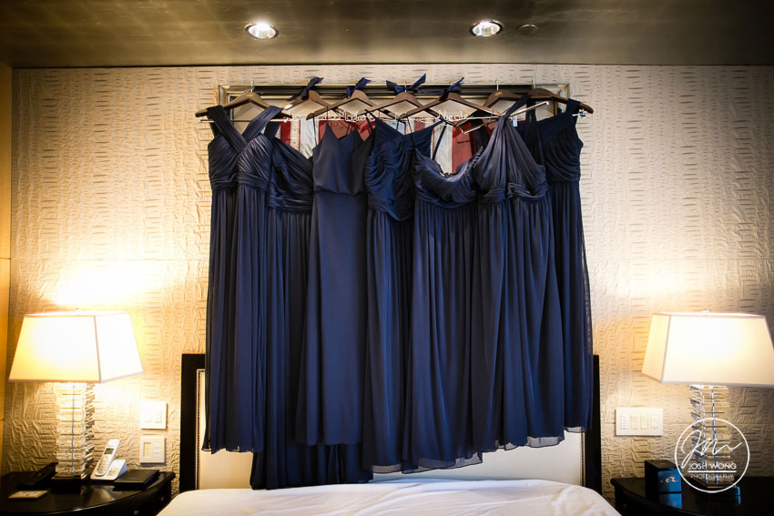 The bridesmaids dresses on full display before the girls put them on. A Mandarin Oriental Hotel Wedding in NYC by Josh Wong Photography