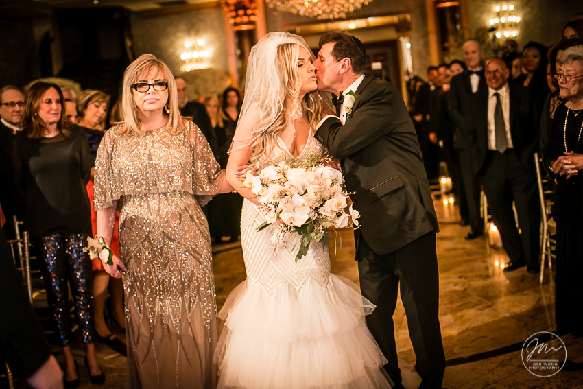 In the moment with the bride and her parents. Best wedding candid moments at The Venetian in Garfield, NJ. Wedding photos by Josh Wong Photography