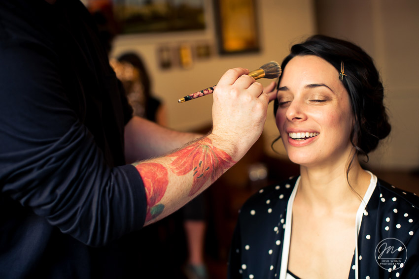 The bride is getting her hair and makeup done in the Ned Nomad Hotel bridal suite.