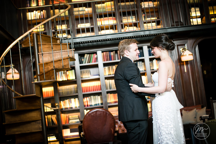 The library room at the NoMad Hotel. The first look.The NoMad Hotel New York wedding pictures by Josh Wong Photography