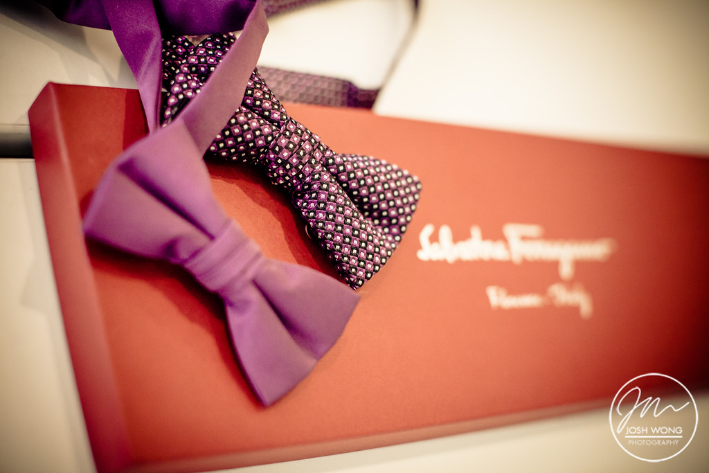 Salvatore Ferragamo neckties and bow ties for grooms. Grounds for Sculpture Museum New Jersey Wedding. Wedding pictures by New Jersey Wedding Photographers Josh Wong Photography