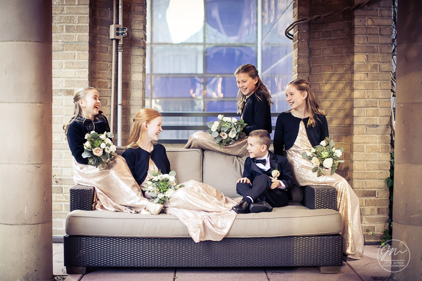 The wedding party kids matched with color coordinated outfits.