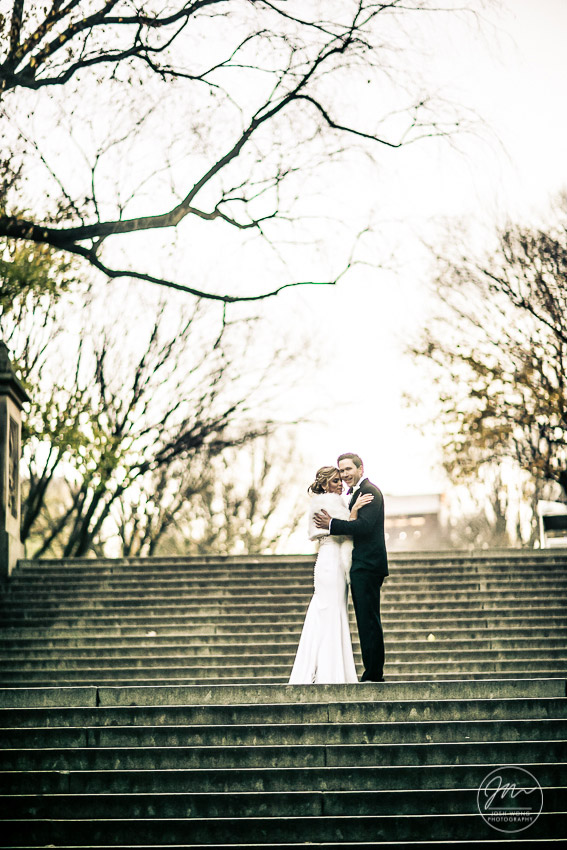 On the steps to the Bethesda Fountain in this Central Park Boathouse wedding