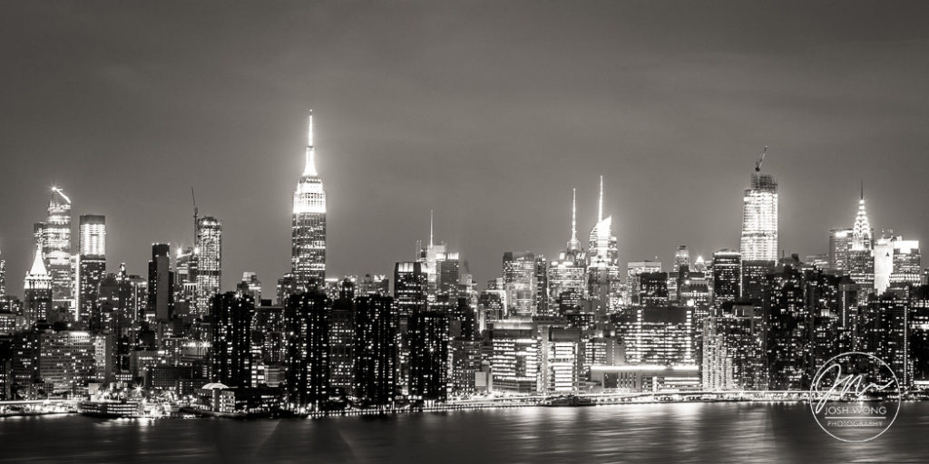 The night view from the rooftop terrace from the William Vale Hotel. A William Vale Hotel Wedding by top Brooklyn wedding photographer Josh Wong Photography