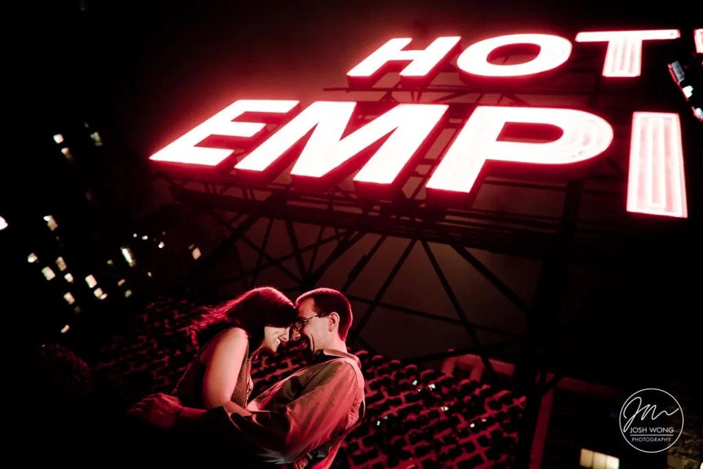 A Empire Hotel rooftop in Lincoln Center NYC engagement photo session with top NY engagement and wedding photographer Josh Wong Photography.