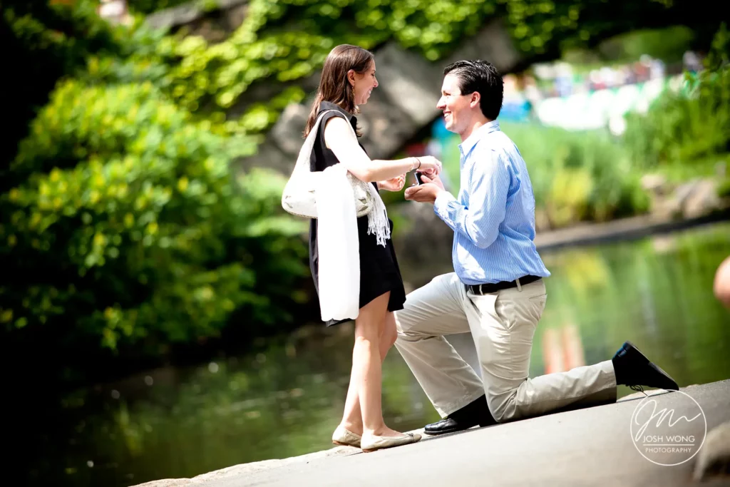 A Surprise Engagement and Marriage Proposal at Gapstow Bridge in Central Park by NYC Engagement Photographer Josh Wong Photography