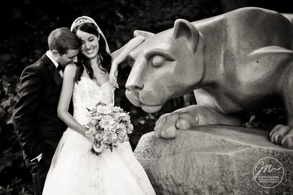 The Nittany Lion Shrine wedding photos. A Penn State University wedding by top Philadelphia wedding photographer Josh Wong Photography