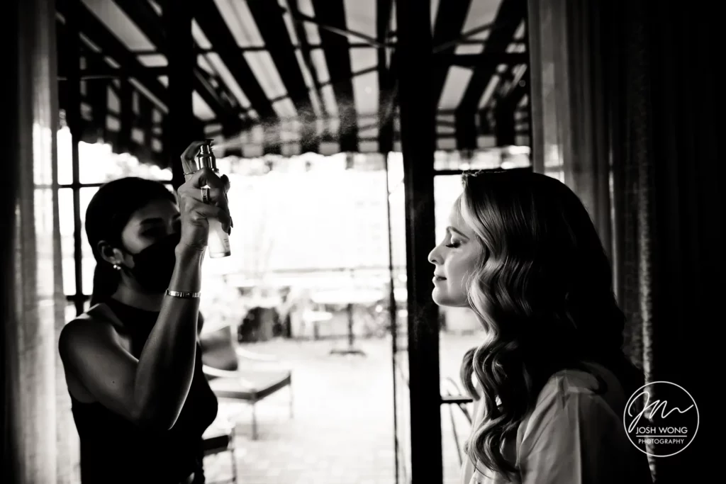 The bride getting ready photos at The Soho Grand Hotel in Soho New York. Wedding photos by one of New York's best wedding photographers Josh Wong Photography