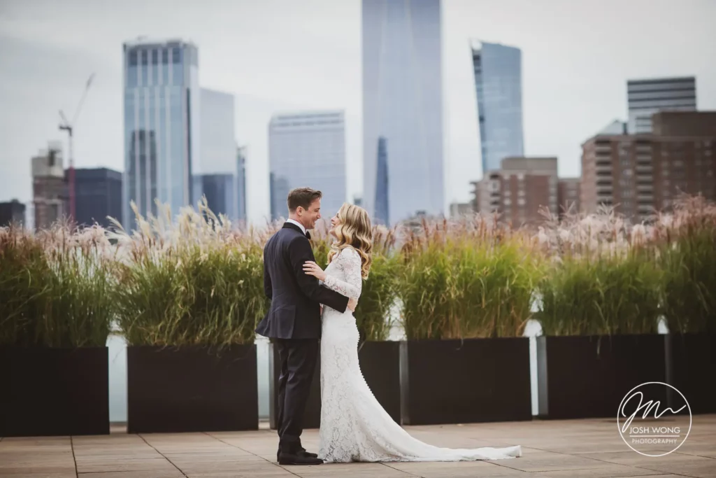 The wedding couple enjoy the moment of the seeing each other for the first time. 