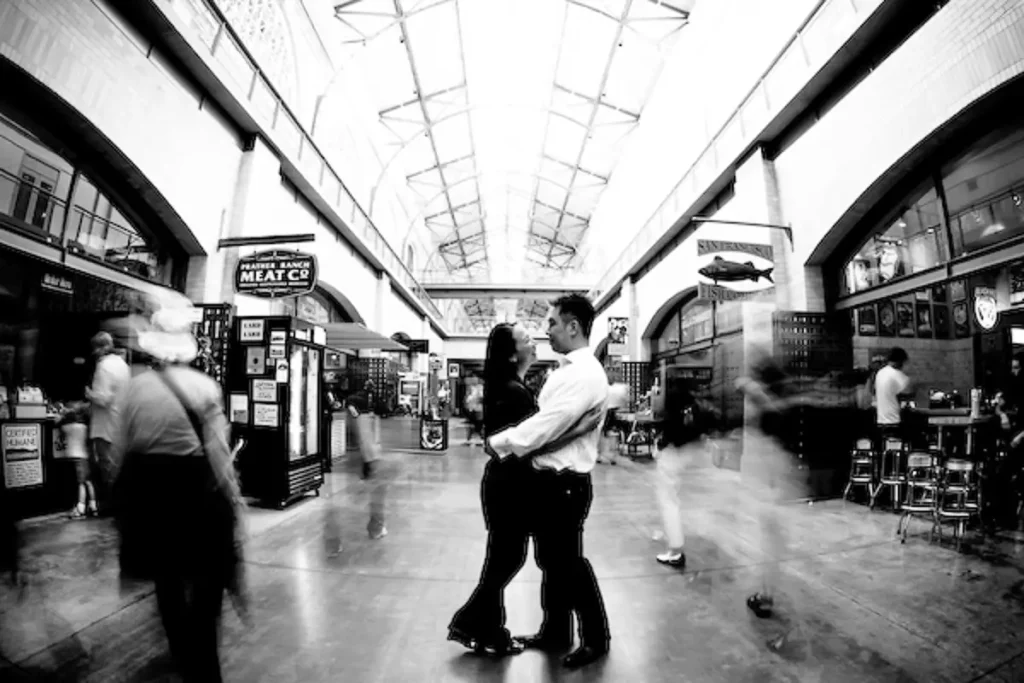 Engagement pictures taken at the San Francisco Ferry Building