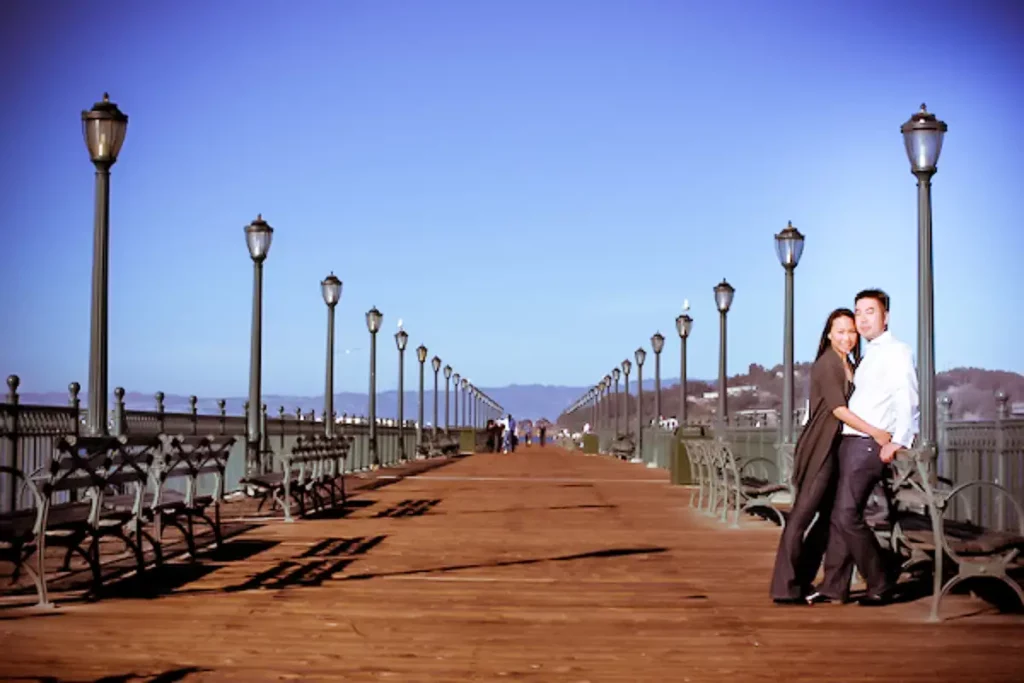 The pier just behind the San Francisco Ferry Build featuring the iconic lamp post. 