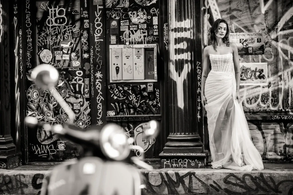 Engaging City background and backdrops. New York Fashion Wedding Photography by Josh Wong