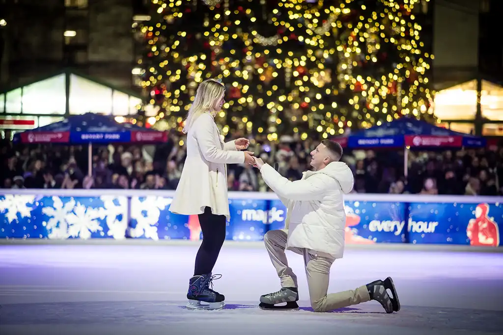 Wedding proposal, inspiration and ideas in New York City - Bryant Park Ice Rink