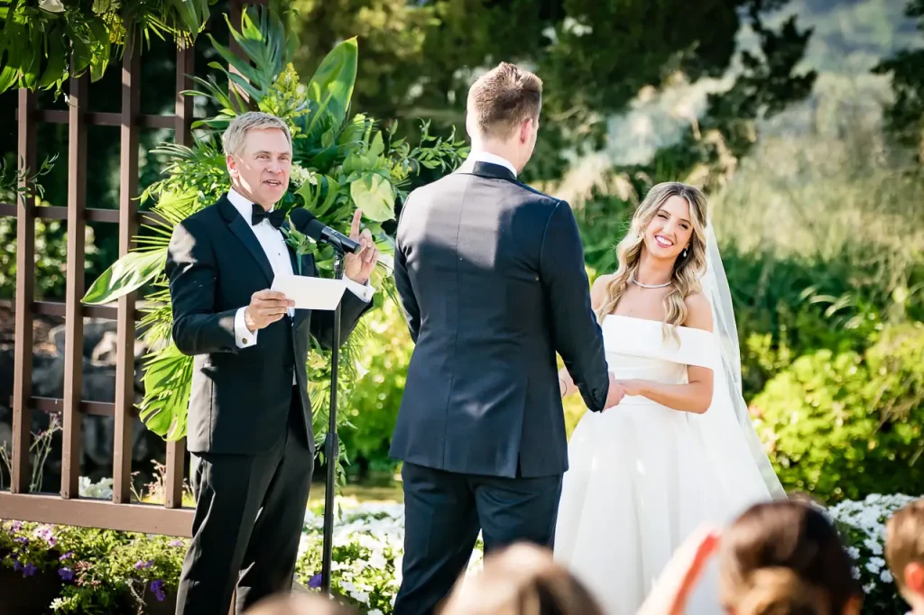 Pat Kiernan officiates this couple's wedding at Crystal Springs Resort. Captured by top New Jersey wedding photographer Josh Wong Photography