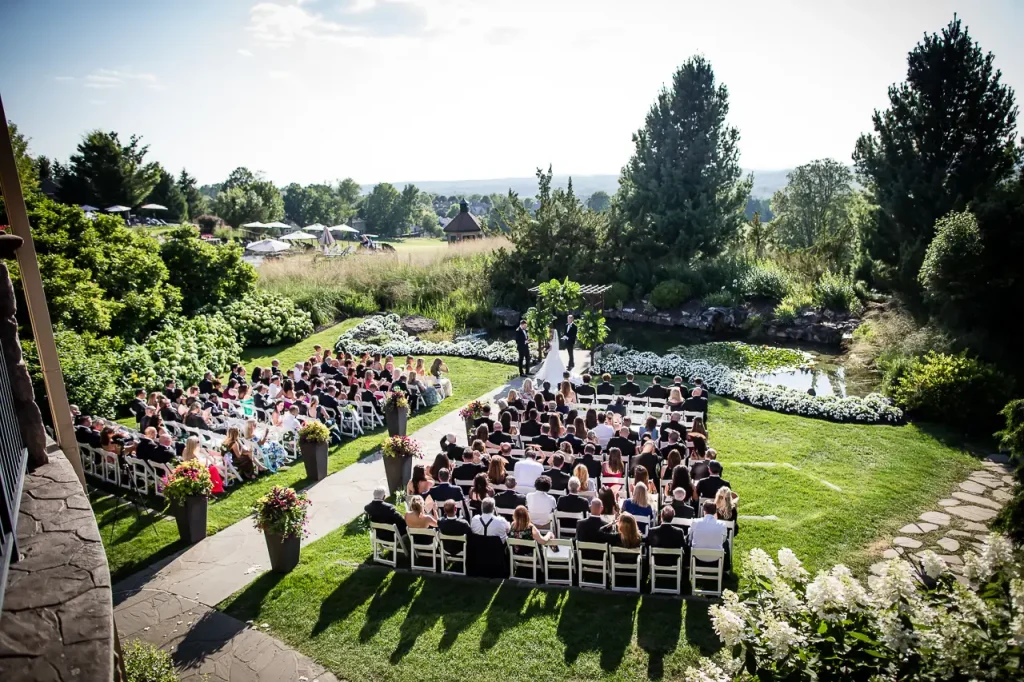 The outdoor ceremony at Crystal Springs Resort by best NJ wedding photographers. 