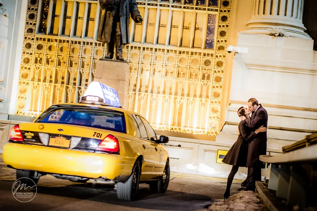An evening engagement session at Grand Central Terminal by top wedding photographer Josh Wong Photography